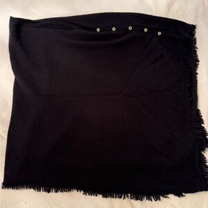 Lilly Pulitzer Black Cashmere Shawl Wrap Poncho w Gold Button shoulder detail